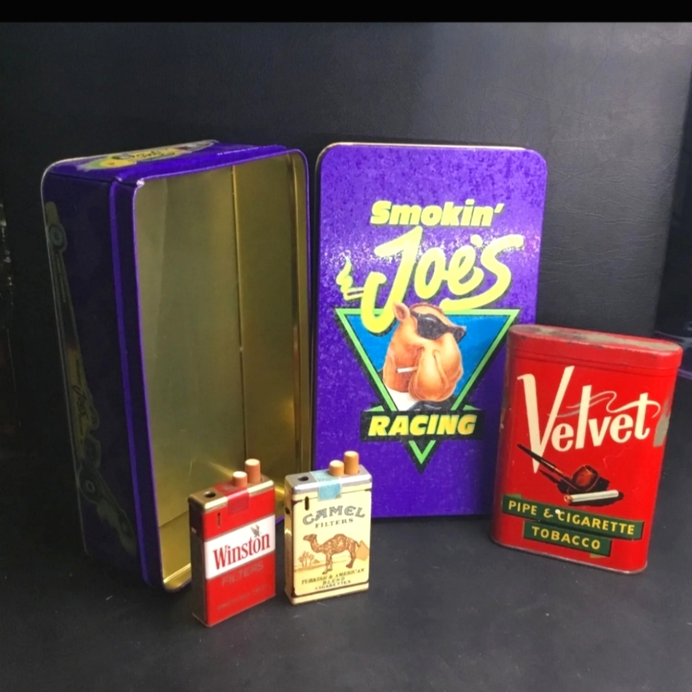 Camel, Winston, and Velvet - Cigar / cigarette / smoking - tins and lighters lot